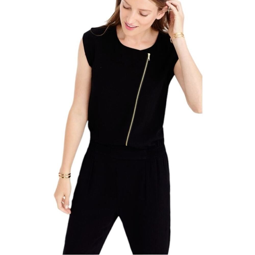 J. Crew Asymmetrical Zip Jumpsuit Black Jogger Ankle Elastic Waist Sleeveless 4P - Picture 16 of 16